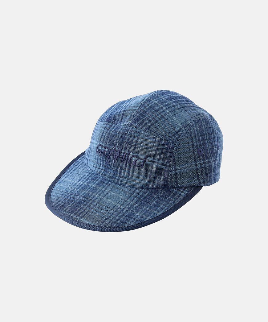 LONG BILL CAP,INDIGO CHECKERED PLAID, large image number 0