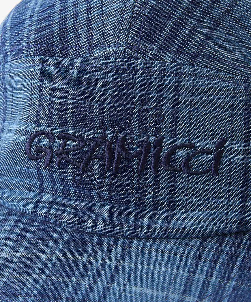 LONG BILL CAP,INDIGO CHECKERED PLAID, large image number 5