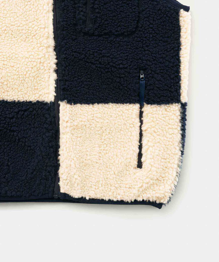 CHECKERED SHERPA VEST,NATURAL / NAVY CHECK, large image number 9